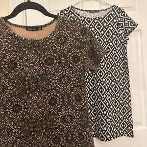 2 Boohoo Black and Brown Geometric Dresses